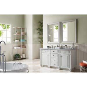 James Martin 157-V60D-BW-3CAR Bristol 60 Inch Double Vanity in Bright White with 3 cm Carrara Marble Top