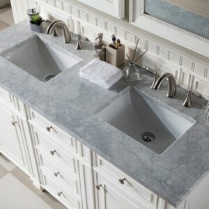 James Martin 157-V60D-BW-3CAR Bristol 60 Inch Double Vanity in Bright White with 3 cm Carrara Marble Top