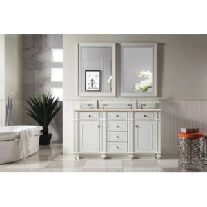 James Martin 157-V60D-BW-3EMR Bristol 60 Inch Double Vanity in Bright White with 3 CM Eternal Marfil Quartz Top