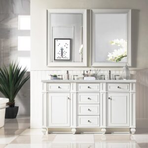 James Martin 157-V60D-BW-3ENC Bristol 60 Inch Double Vanity Cabinet with Ethereal Noctis Quartz Top - Bright White