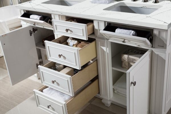 James Martin 157-V60D-BW-3ENC Bristol 60 Inch Double Vanity Cabinet with Ethereal Noctis Quartz Top - Bright White