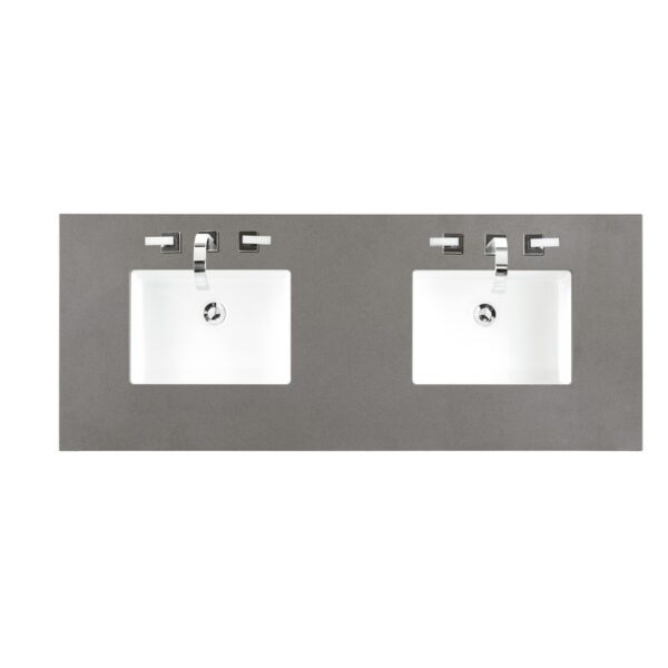 James Martin 157-V60D-BW-3GEX Bristol 60 Inch Double Vanity in Bright White with 3 cm Grey Expo Quartz Top with Sink