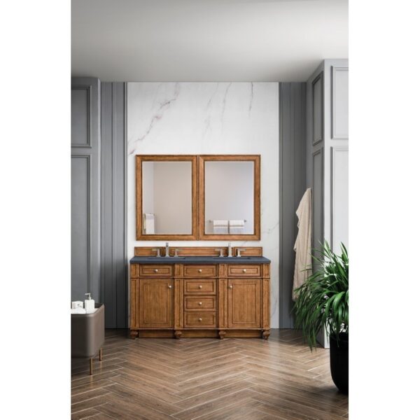 James Martin 157-V60D-SBR-3CSP Bristol 60 Inch Double Vanity in Saddle Brown with 3 CM Charcoal Soapstone Quartz Top