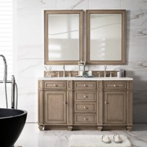 James Martin 157-V60D-WW-3AF Bristol 60 Inch Double Vanity in Whitewashed Walnut with 3 cm Arctic Fall Solid Surface Top