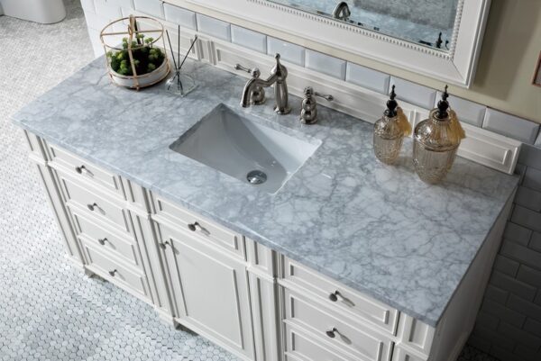 James Martin 157-V60S-BW-3CAR Bristol 60 Inch Single Vanity in Bright White with 3 cm Carrara Marble Top