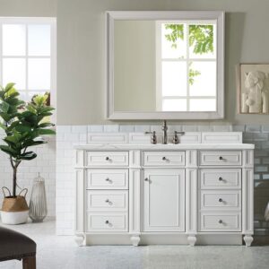 James Martin 157-V60S-BW-3ENC Bristol 60 Inch Single Vanity Cabinet with Ethereal Noctis Quartz Top - Bright White