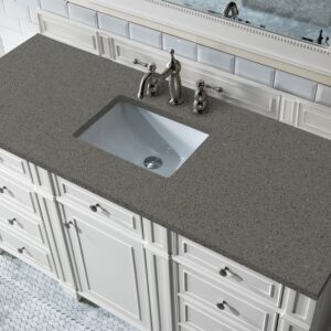 James Martin 157-V60S-BW-3GEX Bristol 60 Inch Single Vanity in Bright White with 3 cm Grey Expo Quartz Top with Sink