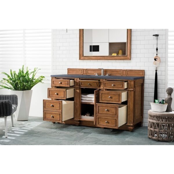 James Martin 157-V60S-SBR-3CSP Bristol 60 Inch Single Vanity in Saddle Brown with 3 CM Charcoal Soapstone Quartz Top