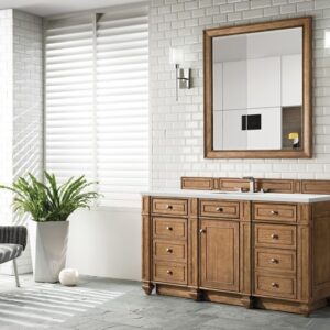 James Martin 157-V60S-SBR-3ENC Bristol 60 Inch Single Vanity Cabinet with Ethereal Noctis Quartz Top - Saddle Brown