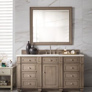 James Martin 157-V60S-WW-3CAR Bristol 60 Inch Single Vanity in Whitewashed Walnut with 3 cm Carrara Marble Top