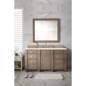 James Martin 157-V60S-WW-3EMR Bristol 60 Inch Single Vanity Whitewashed Walnut with 3 CM Eternal Marfil Quartz Top