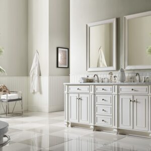 James Martin 157-V72-BW-3CAR Bristol 72 Inch Double Vanity in Bright White with 3 cm Carrara Marble Top