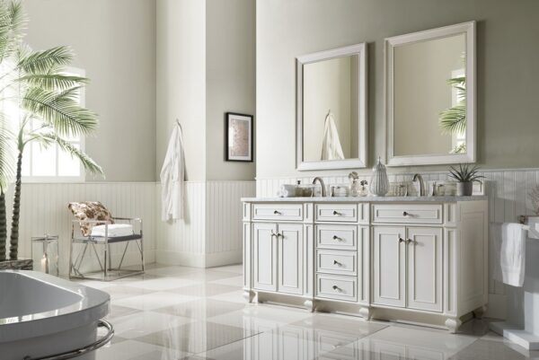 James Martin 157-V72-BW-3CAR Bristol 72 Inch Double Vanity in Bright White with 3 cm Carrara Marble Top