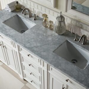 James Martin 157-V72-BW-3CAR Bristol 72 Inch Double Vanity in Bright White with 3 cm Carrara Marble Top