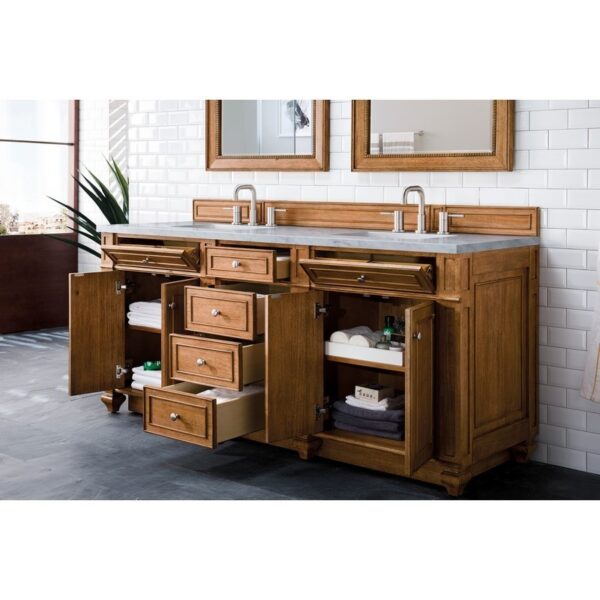 James Martin 157-V72-SBR-3AF Bristol 72 Inch Double Vanity in Saddle Brown with 3 CM Arctic Fall Solid Surface Top