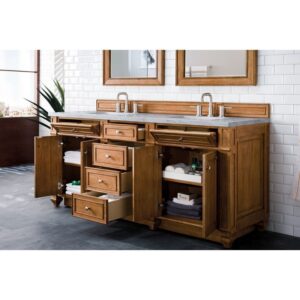 James Martin 157-V72-SBR-3EJP Bristol 72 Inch Double Vanity in Saddle Brown with 3 CM Eternal Jasmine Pearl Quartz Top