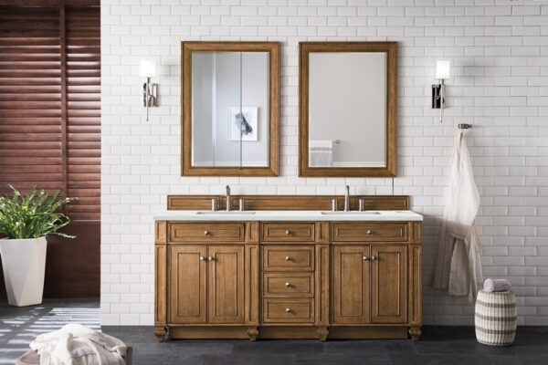 James Martin 157-V72-SBR-3ENC Bristol 72 Inch Double Vanity Cabinet with Ethereal Noctis Quartz Top - Saddle Brown