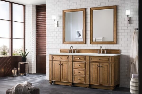 James Martin 157-V72-SBR-3ENC Bristol 72 Inch Double Vanity Cabinet with Ethereal Noctis Quartz Top - Saddle Brown