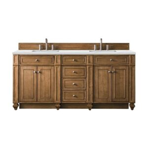 James Martin 157-V72-SBR-3ENC Bristol 72 Inch Double Vanity Cabinet with Ethereal Noctis Quartz Top - Saddle Brown