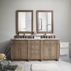 James Martin 157-V72-WW-3CAR Bristol 72 Inch Double Vanity in Whitewashed Walnut with 3 cm Carrara Marble Top