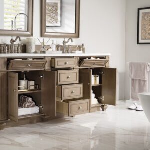 James Martin 157-V72-WW-3CAR Bristol 72 Inch Double Vanity in Whitewashed Walnut with 3 cm Carrara Marble Top