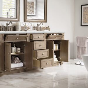 James Martin 157-V72-WW-3ENC Bristol 72 Inch Double Vanity Cabinet with Ethereal Noctis Quartz Top - Whitewashed Walnut