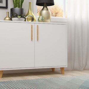 Manhattan Comfort Mid-Century Modern Herald Double Side Cabinet with 2 Shelves in White