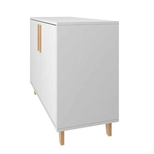 Manhattan Comfort Mid-Century Modern Herald Double Side Cabinet with 2 Shelves in White