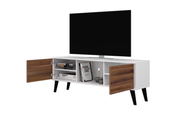 Manhattan Comfort Doyers 53.15 Mid-Century Modern TV Stand in White and Nut Brown