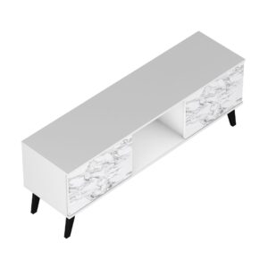 Manhattan Comfort Doyers 53.15 Mid-Century Modern TV Stand in White and Marble Stamp