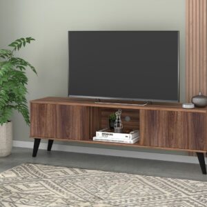 Manhattan Comfort Doyers 62.20 Mid-Century Modern TV Stand in Nut Brown