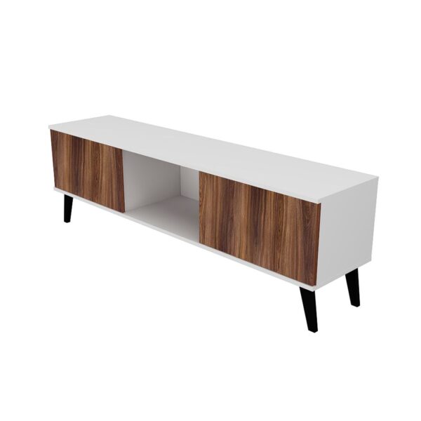 Manhattan Comfort Doyers 62.20 Mid-Century Modern TV Stand in White and Nut Brown