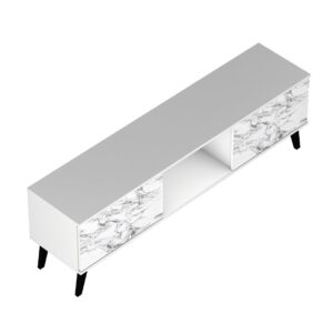 Manhattan Comfort Doyers 62.20 Mid-Century Modern TV Stand in White and Marble Stamp