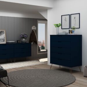 Manhattan Comfort Rockefeller 5-Drawer and 6-Drawer Tatiana Midnight Blue Dresser Set