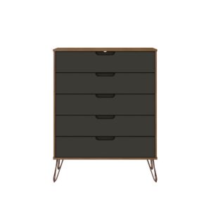 Manhattan Comfort Rockefeller 5-Drawer and 6-Drawer Nature and Textured Grey Dresser Set