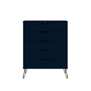 Manhattan Comfort Rockefeller 3-Piece Tatiana Midnight Blue Dresser and Nightstand Set