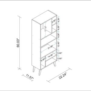 Manhattan Comfort Warren Tall Bookcase 1.0 with 8 Shelves in White with Black Feet