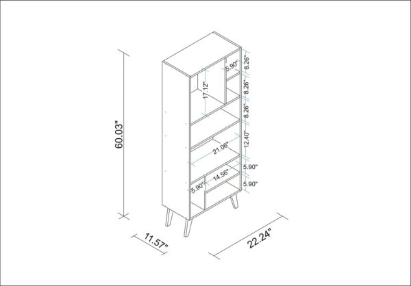 Manhattan Comfort Warren Tall Bookcase 1.0 with 8 Shelves in White with Black Feet