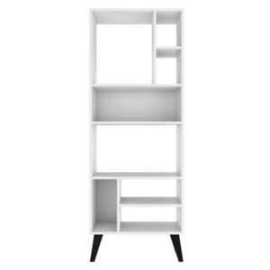 Manhattan Comfort Warren Tall Bookcase 1.0 with 8 Shelves in White with Black Feet