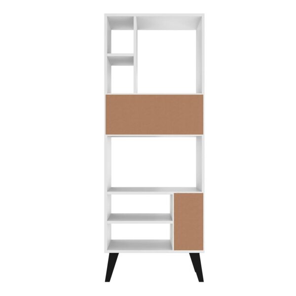 Manhattan Comfort Warren Tall Bookcase 1.0 with 8 Shelves in White with Black Feet