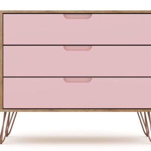 Manhattan Comfort Rockefeller 5-Drawer and 3-Drawer Nature and Rose Pink Dresser Set