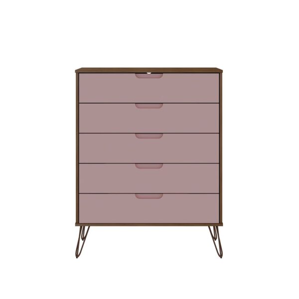 Manhattan Comfort Rockefeller 5-Drawer and 3-Drawer Nature and Rose Pink Dresser Set