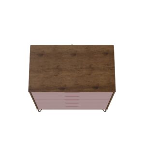 Manhattan Comfort Rockefeller 5-Drawer and 3-Drawer Nature and Rose Pink Dresser Set