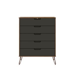 Manhattan Comfort Rockefeller 5-Drawer and 3-Drawer Nature and Textured Grey Dresser Set