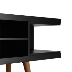 Manhattan Comfort Utopia 70.47" TV Stand with Splayed Wooden Legs and 4 Shelves in Black