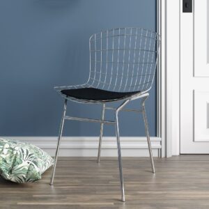 Manhattan Comfort Madeline Metal Chair with Seat Cushion in Silver and Black