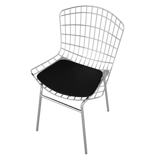 Manhattan Comfort Madeline Metal Chair with Seat Cushion in Silver and Black