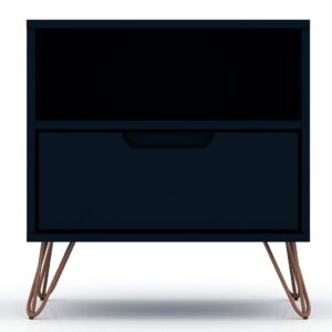 Manhattan Comfort Rockefeller 1-Drawer Tatiana Midnight Blue Nightstand (Set of 2)