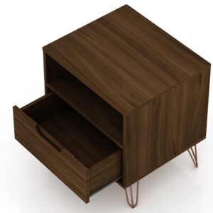 Manhattan Comfort Rockefeller 1-Drawer Brown Nightstand (Set of 2)