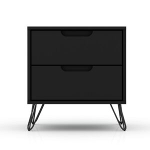 Manhattan Comfort Rockefeller 2-Drawer Black Nightstand (Set of 2)